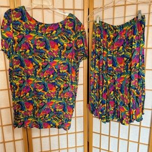 Vintage Multi Colored Custom Tailored Skirt Set Size 6p
